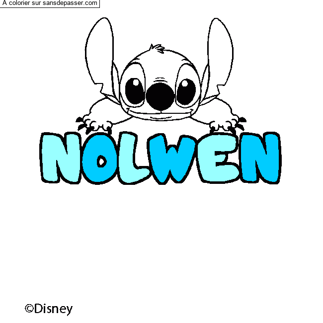 Coloriage pr&eacute;nom NOLWEN - d&eacute;cor Stitch par un invit&eacute;