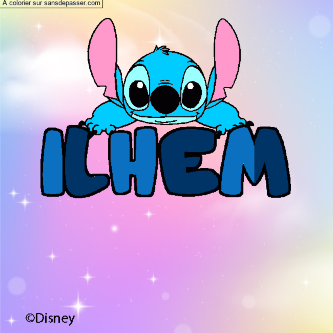 Coloriage pr&eacute;nom ILHEM - d&eacute;cor Stitch par un invit&eacute;