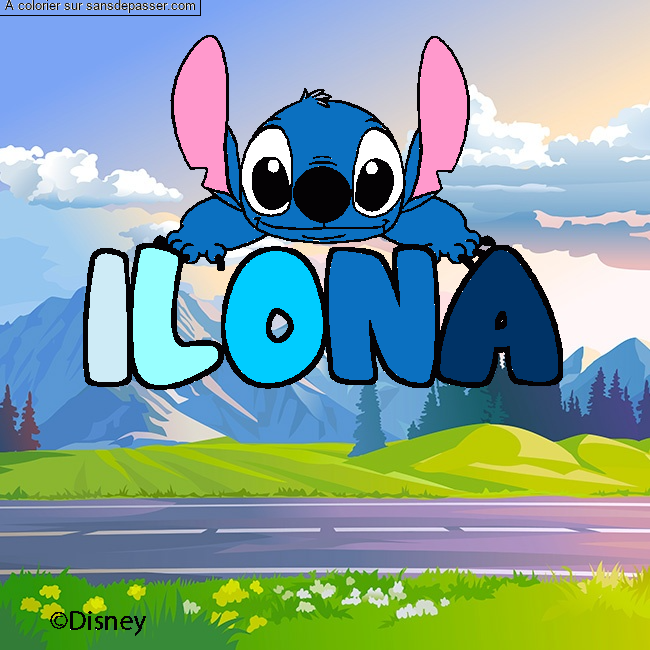Coloriage pr&eacute;nom ILONA - d&eacute;cor Stitch par un invit&eacute;