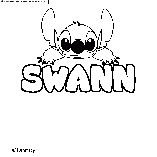 Coloriage pr&eacute;nom SWANN - d&eacute;cor Stitch par un invit&eacute;