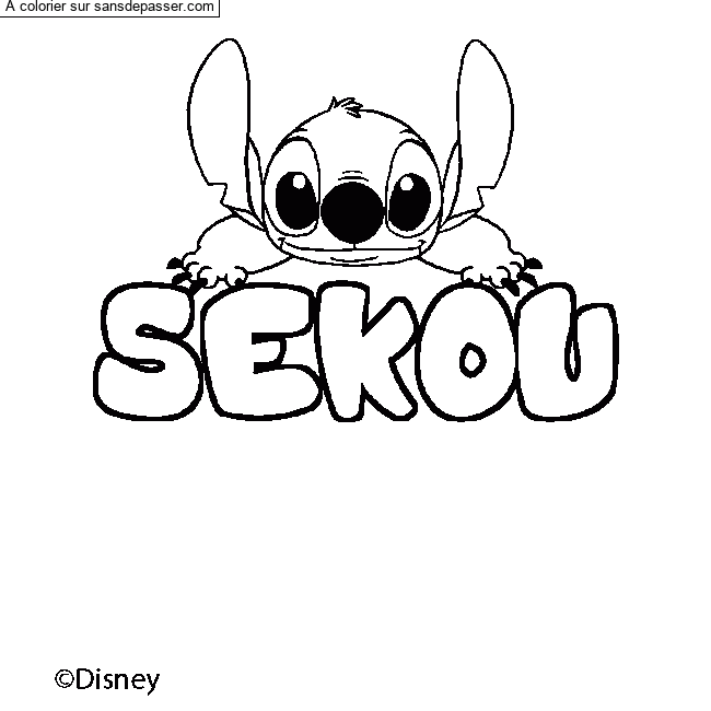 Coloriage pr&eacute;nom SEKOU - d&eacute;cor Stitch par un invit&eacute;