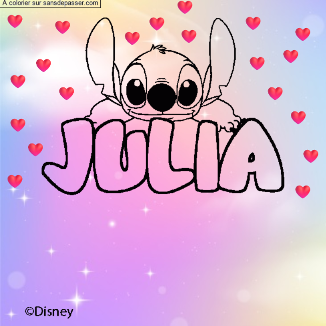 Coloriage pr&eacute;nom JULIA - d&eacute;cor Stitch par un invit&eacute;