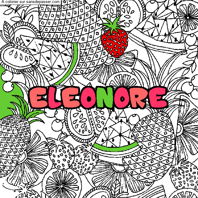 Coloriage pr&eacute;nom ELEONORE - d&eacute;cor Mandala fruits par un invit&eacute;