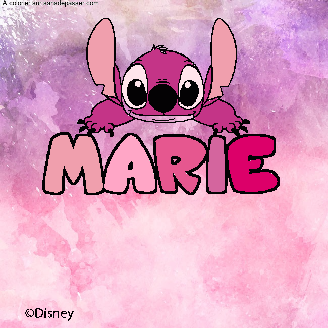 Coloriage pr&eacute;nom MARIE - d&eacute;cor Stitch par un invit&eacute;