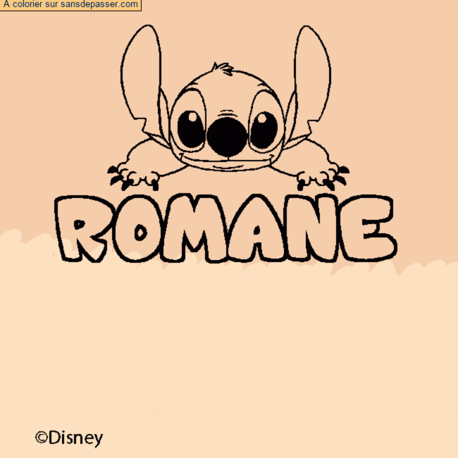 Coloriage Coloriage pr&eacute;nom ROMANE - d&eacute;cor Stitch par un invit&eacute;
