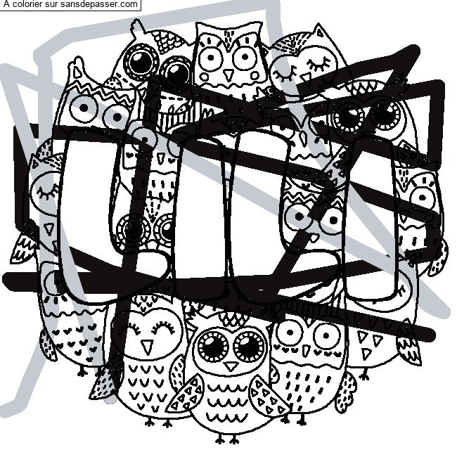 Coloriage pr&eacute;nom LILI - d&eacute;cor Chouettes par un invit&eacute;