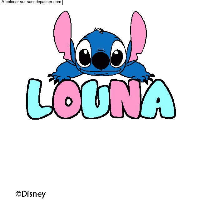 Coloriage pr&eacute;nom LOUNA - d&eacute;cor Stitch par un invit&eacute;