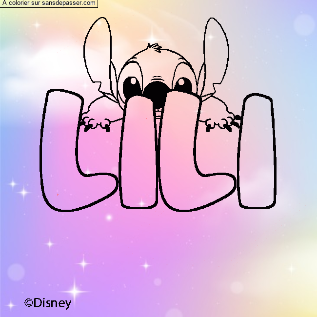 Coloriage pr&eacute;nom LILI - d&eacute;cor Stitch par un invit&eacute;
