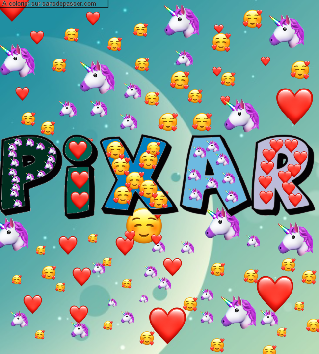 Coloriage pr&eacute;nom personnalis&eacute; "Pixar" par un invit&eacute;