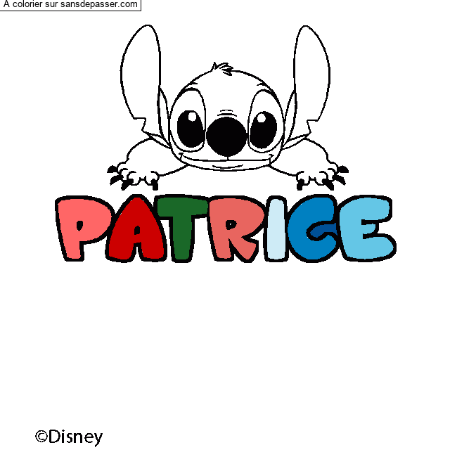 Coloriage pr&eacute;nom PATRICE - d&eacute;cor Stitch par un invit&eacute;