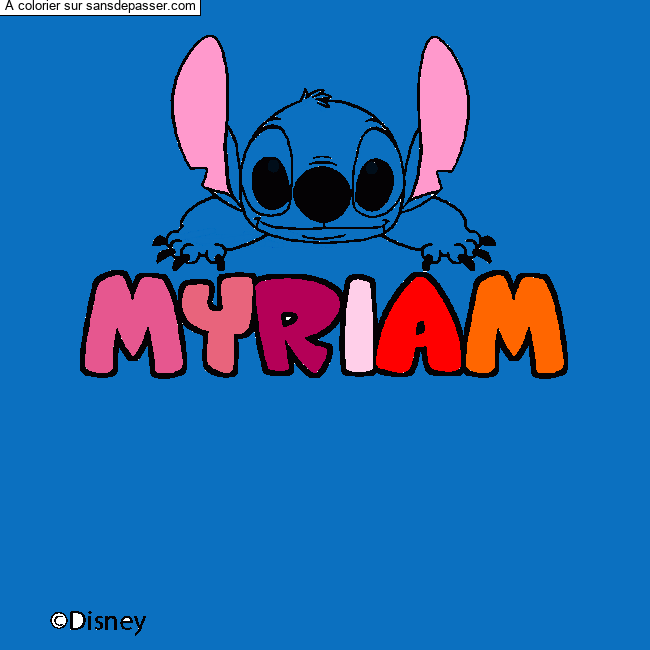 Coloriage pr&eacute;nom MYRIAM - d&eacute;cor Stitch par un invit&eacute;