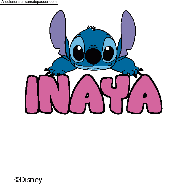 Coloriage pr&eacute;nom INAYA - d&eacute;cor Stitch par un invit&eacute;