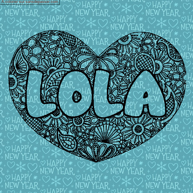 Coloriage pr&eacute;nom LOLA - d&eacute;cor Mandala coeur par un invit&eacute;