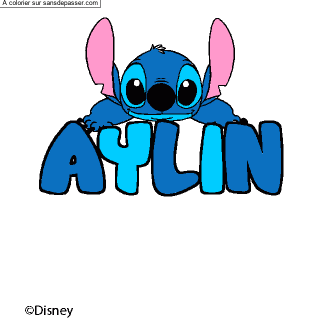 Coloriage pr&eacute;nom AYLIN - d&eacute;cor Stitch par un invit&eacute;