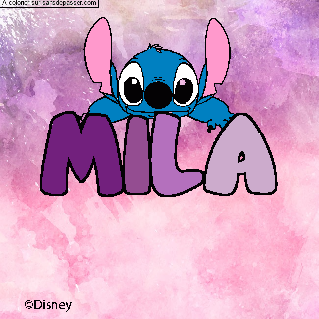 Coloriage pr&eacute;nom MILA - d&eacute;cor Stitch par un invit&eacute;