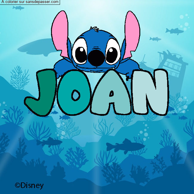 Coloriage pr&eacute;nom JOAN - d&eacute;cor Stitch par un invit&eacute;