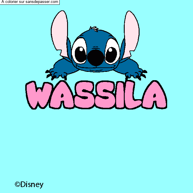 Coloriage pr&eacute;nom WASSILA - d&eacute;cor Stitch par yanis