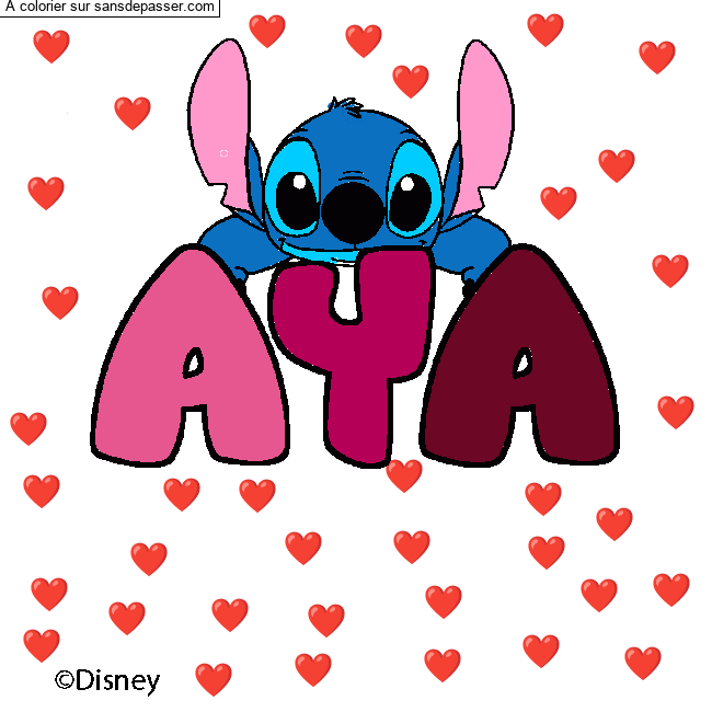 Coloriage pr&eacute;nom AYA - d&eacute;cor Stitch par un invit&eacute;